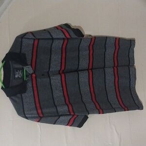 Old School Men's Gray and Red Striped Polo Shirt
